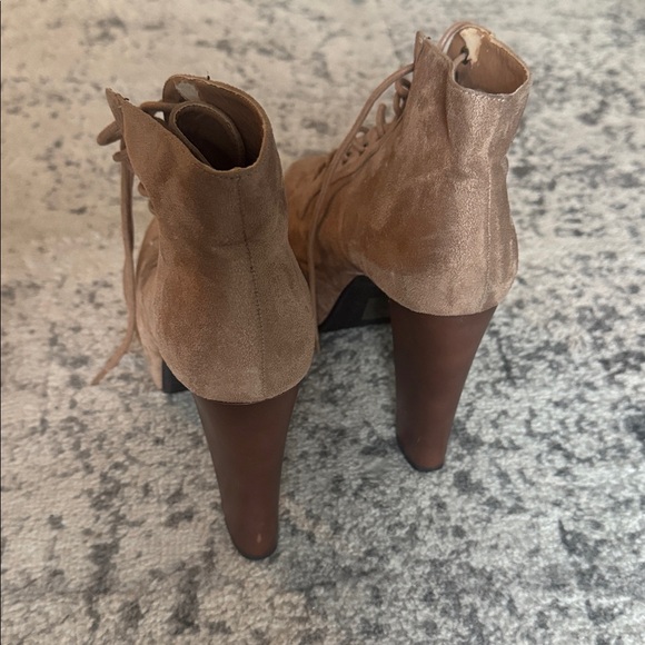 Tan Suede Platform Ankle Boots - Picture 3 of 4